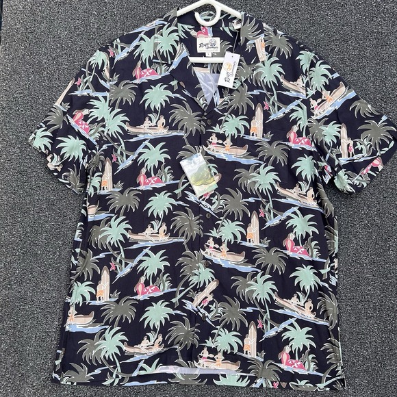 Reyn Spooner Queens Surf Camp Black Shirt Size Large Button Up‎ NWT